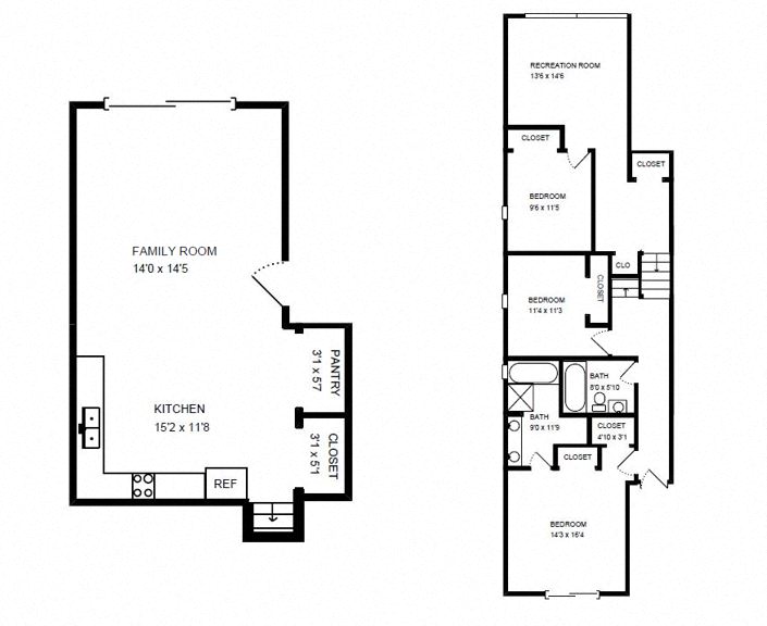 Floor plan for 3 beds, 2 baths, 1419 sqft